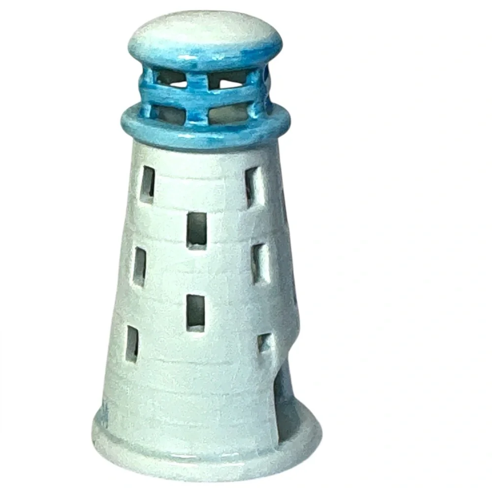 Bermuda Trader Lighthouse Tea Light Ceramic Candle Holder Decorative Blue White - Picture 5 of 16